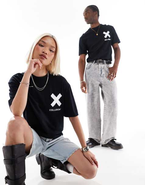 COLLUSION - T-shirt unisexe en coton avec logo - Noir - view 1