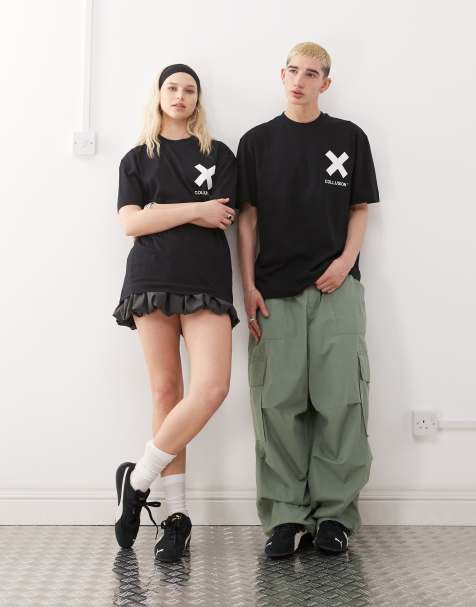 COLLUSION - T-shirt unisexe en coton avec logo - Noir - view 1
