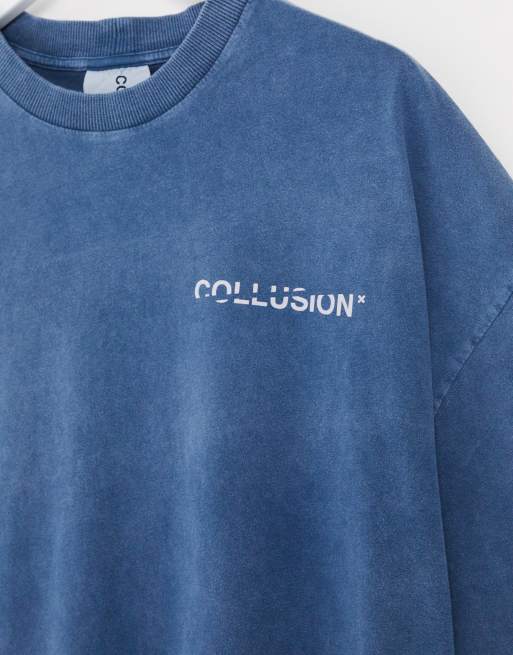 COLLUSION - T-shirt unisexe oversize délavé - Bleu profond, 4 de 4
