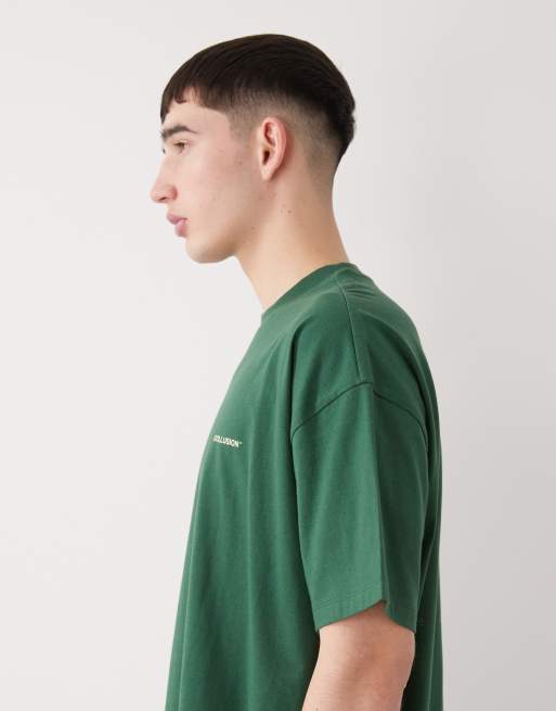 COLLUSION - T-shirt verde con logo, 4 di 5