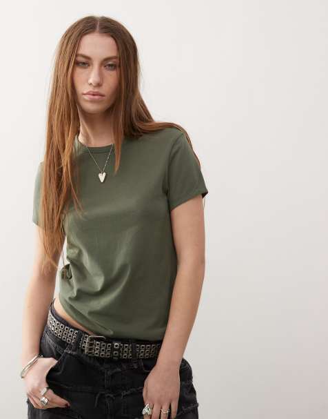 COLLUSION - T-shirt verde scuro aderente con maniche ad aletta - view 1