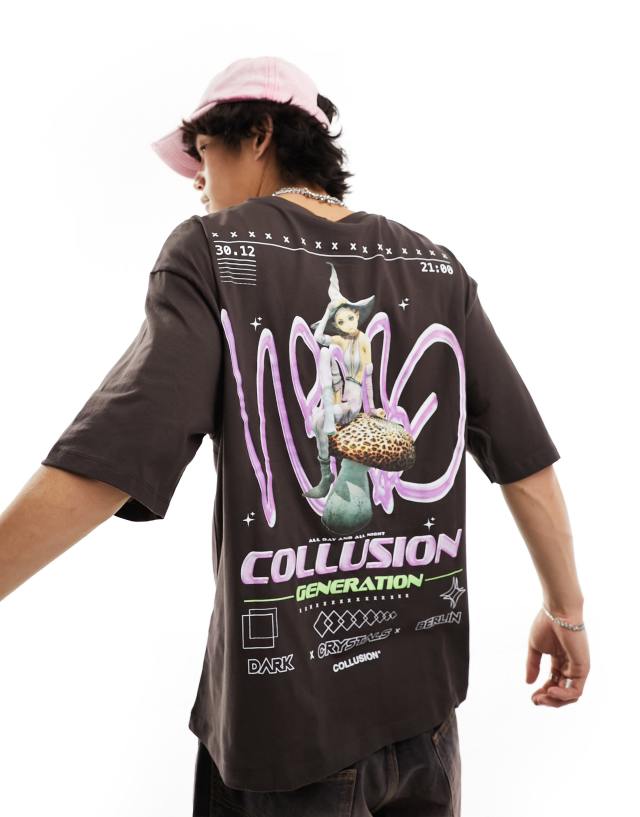 Collusion - t-shirt with fairy print in brown