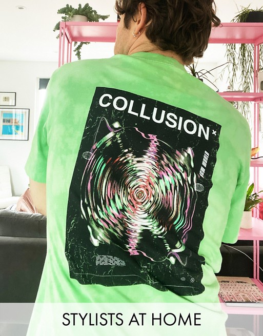 COLLUSION t-shirt with print in green acid wash
