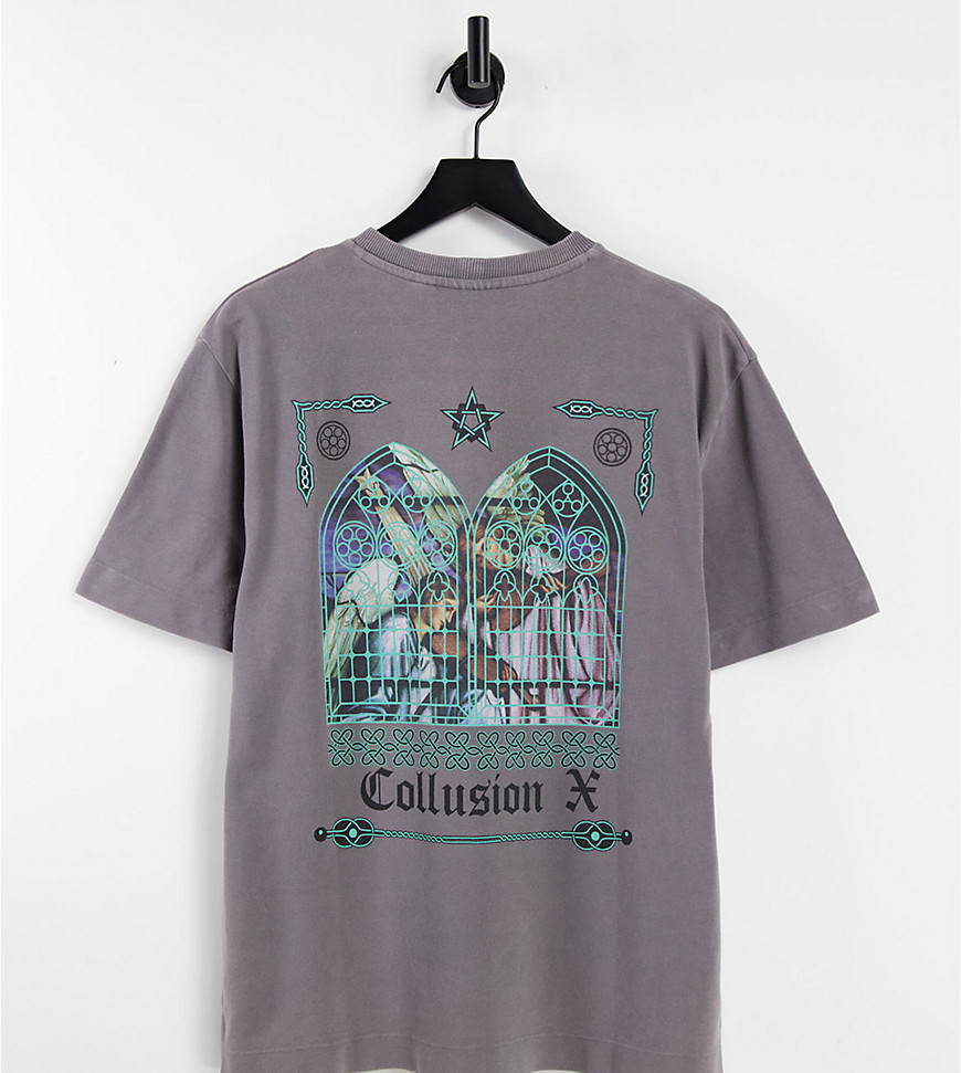 COLLUSION T-shirt with stained glass back print in pique stone - part of a set-Neutral