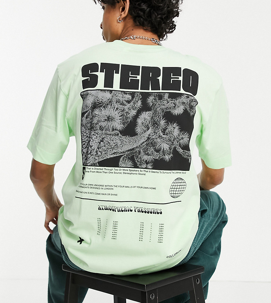 COLLUSION t-shirt with stereo print in neon green-Grey