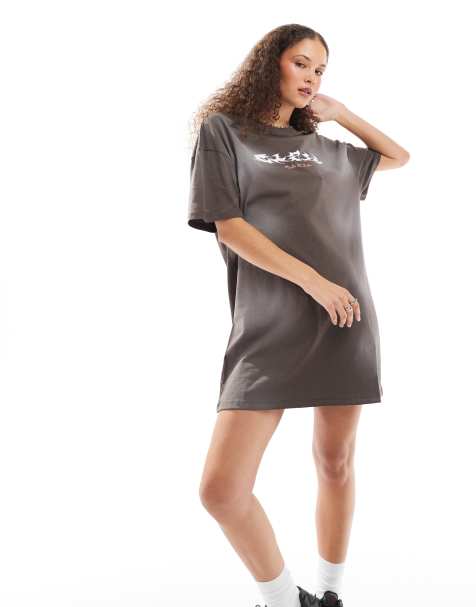 COLLUSION - T-shirtjurk met grafische print in bruin met wassing - view 1