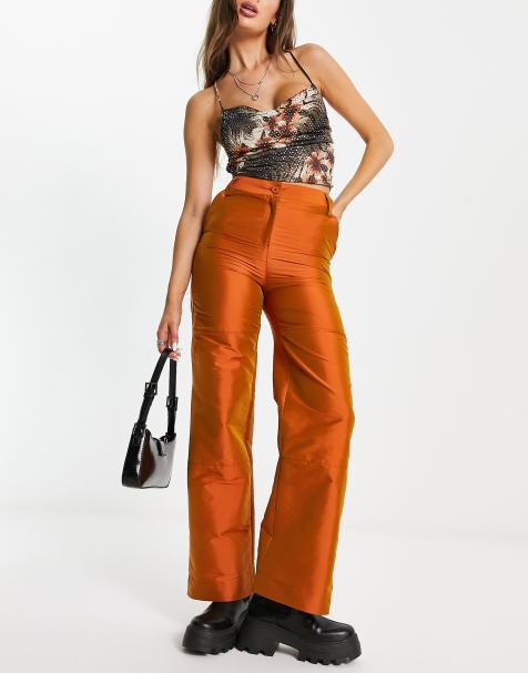 COLLUSION taffeta straight leg cargo trousers in irridescent rust