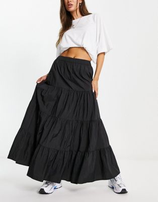 COLLUSION taffeta tiered maxi skirt in black