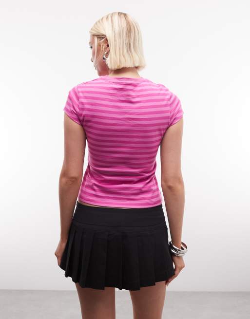 COLLUSION – Tailliertes knappes T-Shirt mit rosa Streifen, 2 von 4