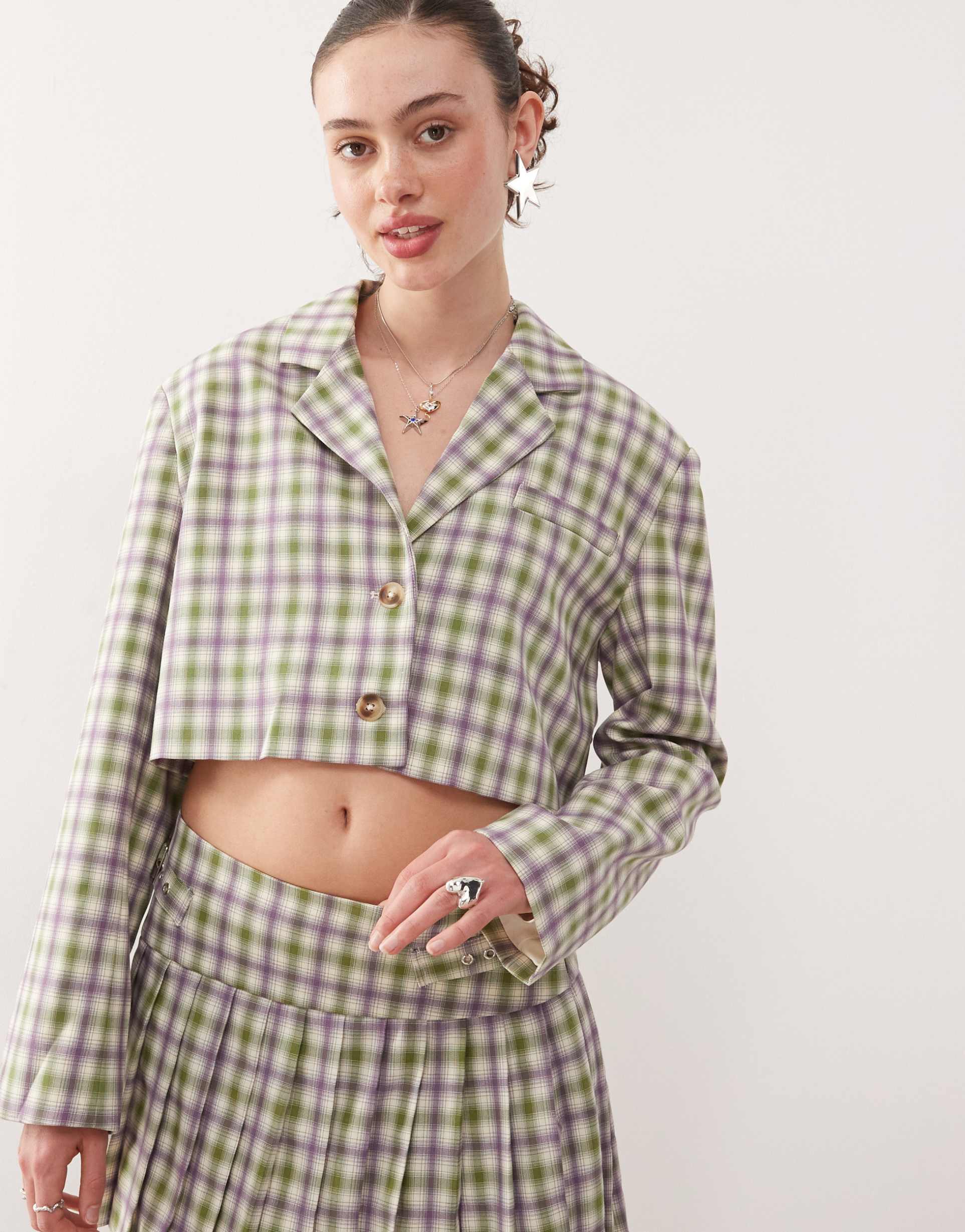 collusion tailored 90s crop blazer in check - part of a set