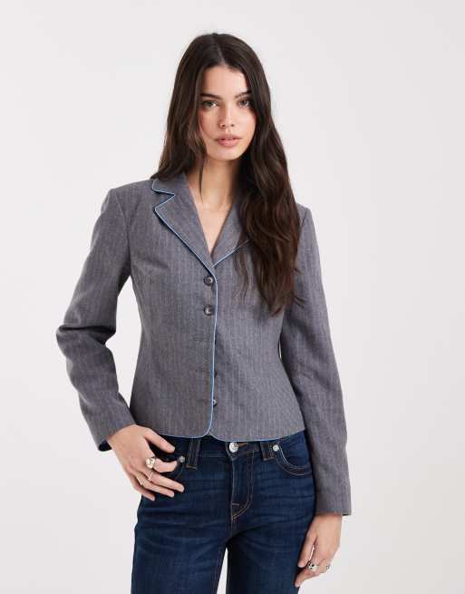 COLLUSION tailored 90s fitted blazer in gray pinstripe