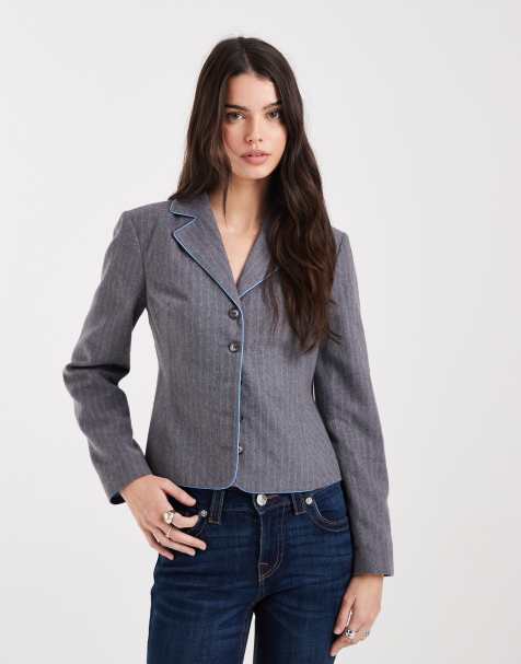 COLLUSION tailored 90s fitted blazer in grey pinstripe - view 1