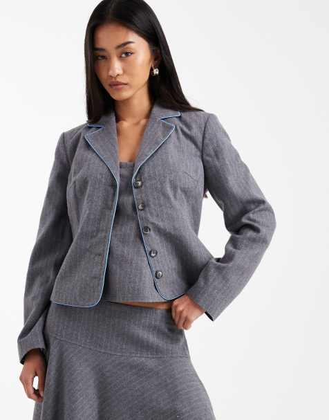 COLLUSION fitted blazer in grey pinstripe