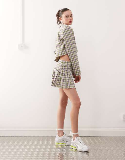 COLLUSION tailored 90s pleated mini skirt in check (part of a set
