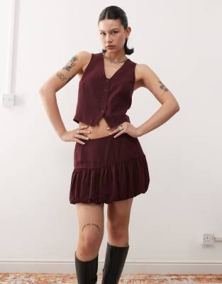 tailored bubble mini skirt in wine - part of a set