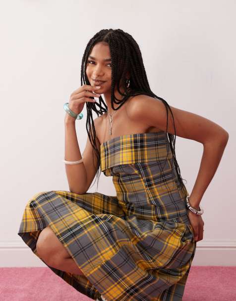 COLLUSION tailored check bandeau in yellow - view 1
