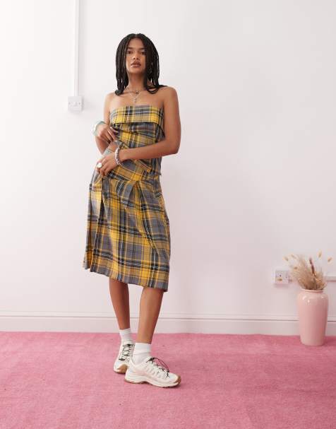 COLLUSION tailored check kilt skirt in yellow (part of a set) - view 1