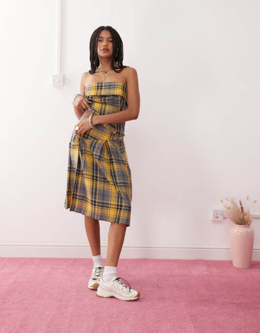 COLLUSION tailored check kilt skirt in yellow (part of a set)