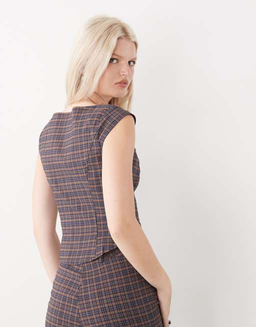COLLUSION tailored fitted t-shirt in dark check, 4 of 4
