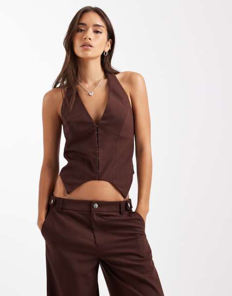 COLLUSION tailored fitted vest corset in chocolate - view 1