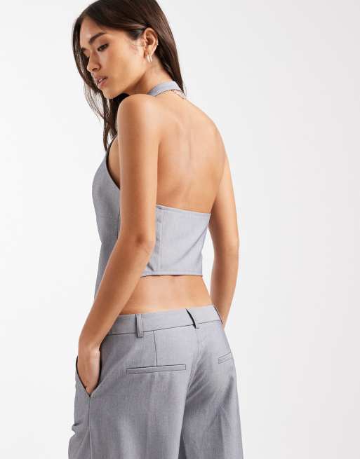 COLLUSION tailored fitted waistcoat corset in grey, 4 of 4