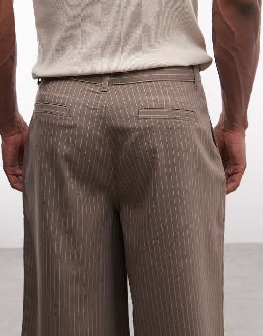 COLLUSION tailored jort in brown pinstripe, 2 of 5