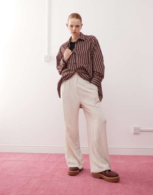 COLLUSION tailored linen blend pants in stone