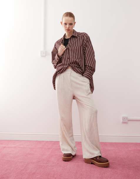 COLLUSION tailored linen blend trousers in stone - view 1