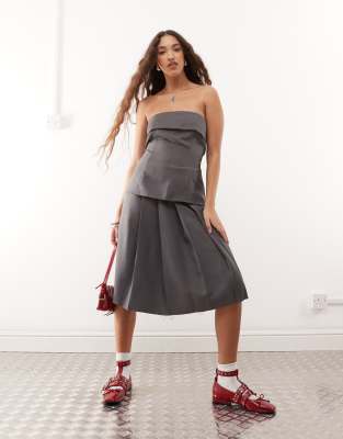 Collusion Tailored Long Line Bandeau Top In Gray