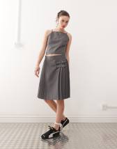 Reclaimed Vintage embroidered denim button through midi skirt in midi blue