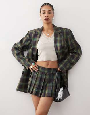 Collusion Tailored Mini Skirt In Green Check-gray