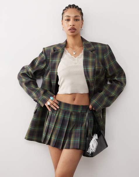 COLLUSION tailored mini skirt in green check - view 1
