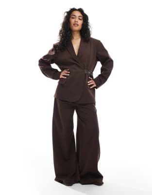 Collusion Tailored Oversized Belt Detail Blazer In Brown