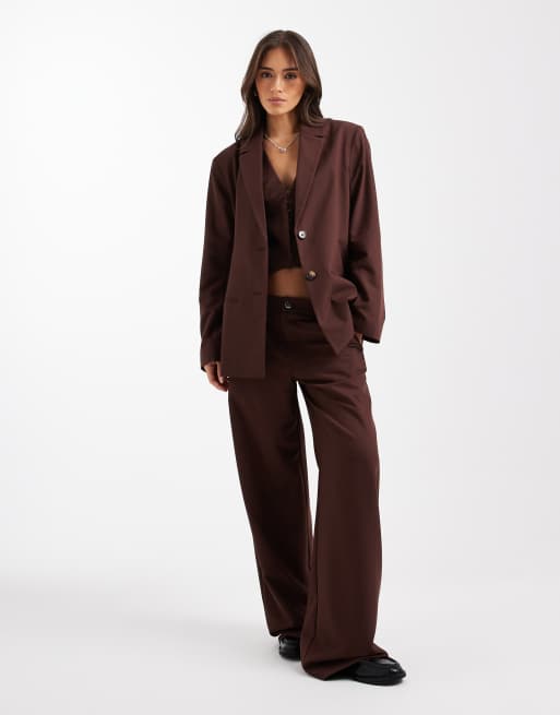 COLLUSION tailored oversized blazer, corset vest and tailored low rise pants set in chocolate