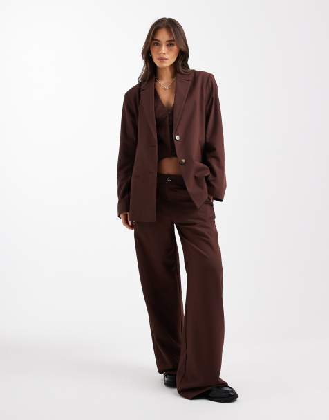 COLLUSION tailored oversized blazer, corset waistcoat and tailored low rise trouser co ord in chocolate - view 1