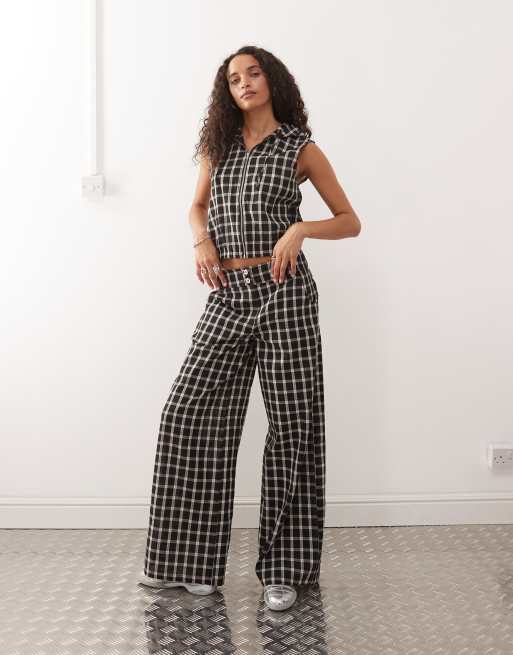 COLLUSION tailored pants with hardware in multi plaid 