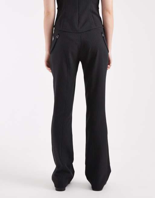 COLLUSION tailored pinstripe buckle trouser co-ord in black, 2 of 5
