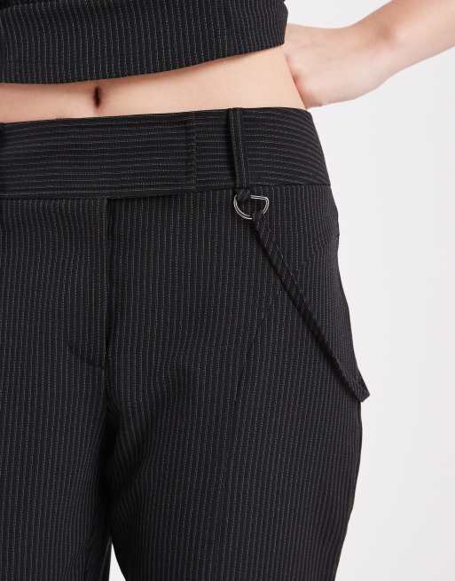 COLLUSION tailored pinstripe buckle trouser co-ord in black, 3 of 5