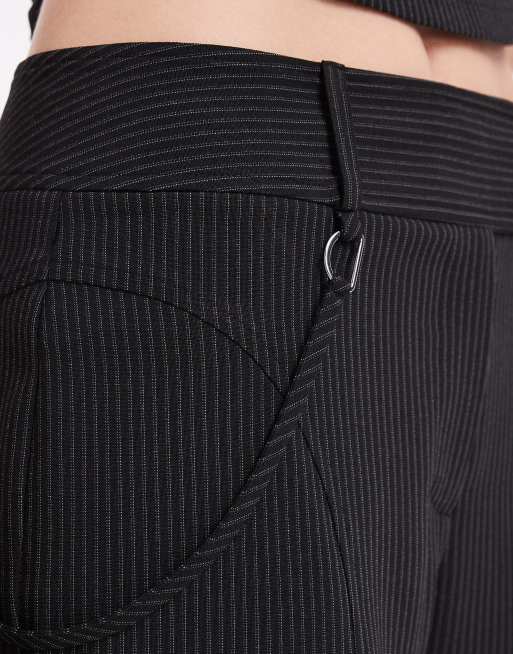 COLLUSION tailored pinstripe buckle trouser co-ord in black, 4 of 5