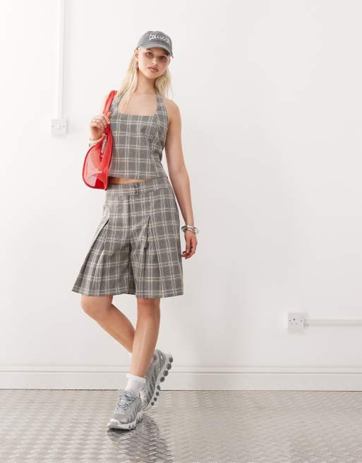 COLLUSION tailored plaid halter top in multi - part of a set, 2 of 4