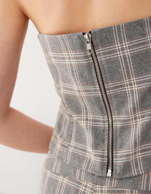 COLLUSION tailored plaid halter top in multi - part of a set, 3 of 4