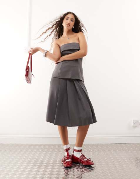 COLLUSION tailored pleated kilt co-ord in grey - view 1