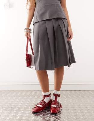 Shop Collusion Tailored Pleated Kilt In Gray