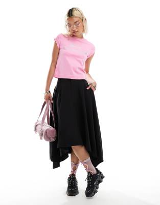 tailored pull on midi circle skirt-Black