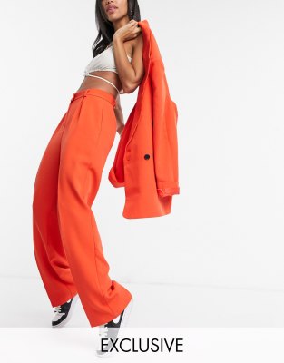 red wide leg trouser suit