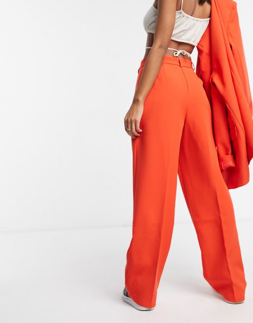 ASOS DESIGN Elastic Waist Tailored Trouser In Amber With Ivory