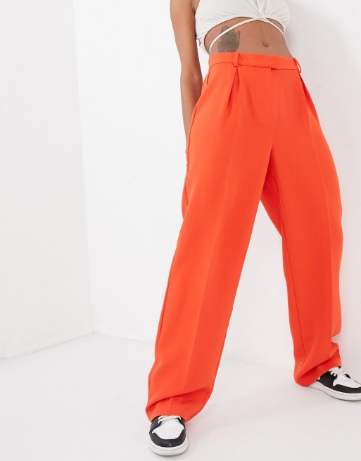 ASOS DESIGN Elastic Waist Tailored Trouser In Amber With Ivory