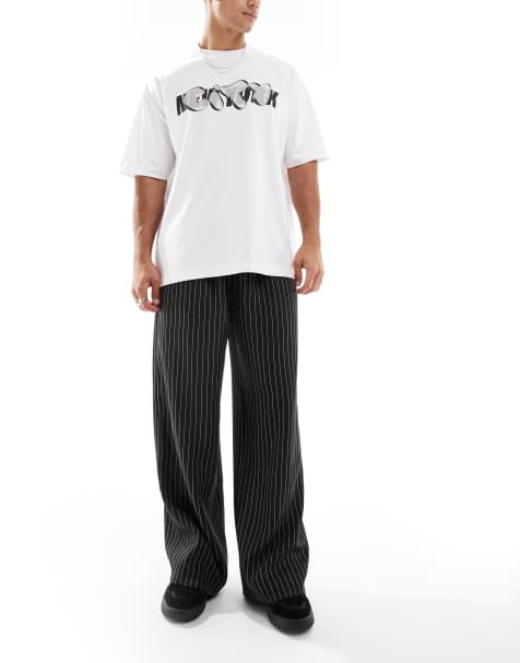 COLLUSION tailored stripe jogger in black - view 1