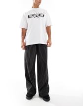 ASOS DESIGN wide leg pinstripe trouserrs with pleat in brown  