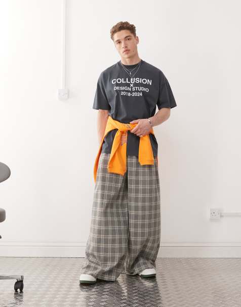 COLLUSION tailored wide leg pants in plaid print - view 1